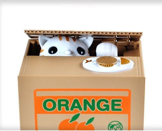 Cat Box Παιδικός Κουμπαράς Πλαστικός Μπεζ 12x10x9cm