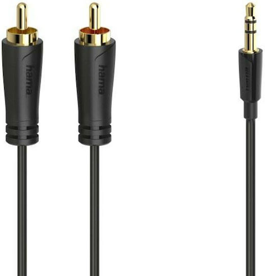 HAMA Καλώδιο Ήχου 3.5mm male - 2x RCA male Μαύρο 3m 00205261