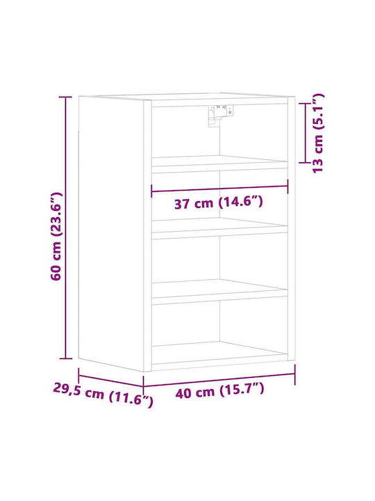 Wand Wohnzimmer Vitrine aus Spanplatte mit Glas Coffee 40x29.5x60cm