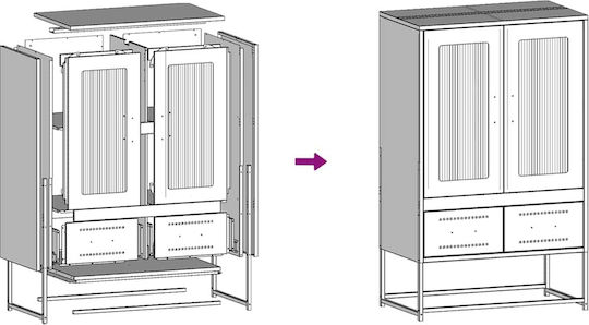 Bodenstehende Wohnzimmer Vitrine aus Metall in Anthrazit mit Glas 68x39x111,5 cm