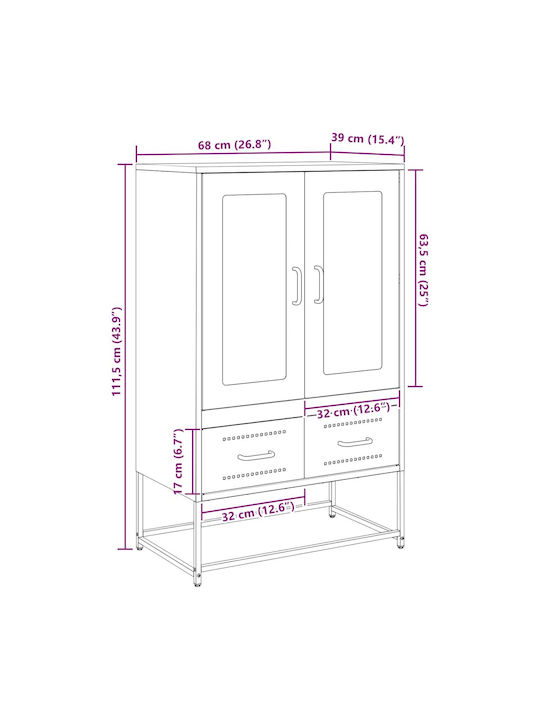 Floor-standing Living Room Display Cabinet made of Metal with Glass Anthracite 68x39x111.5cm