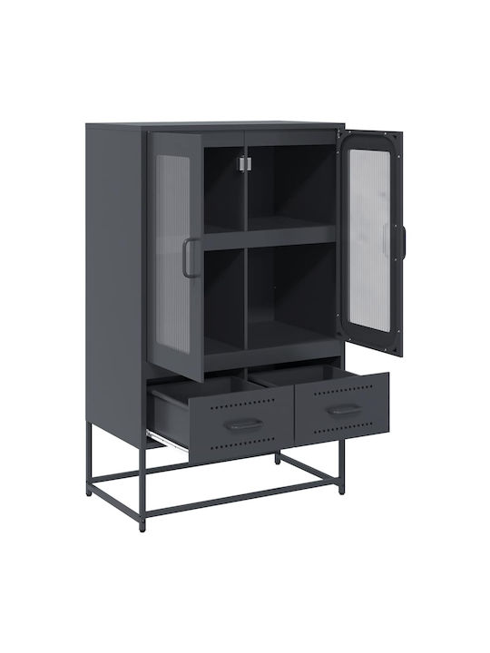 Floor-standing Living Room Display Cabinet made of Metal with Glass Anthracite 68x39x111.5cm