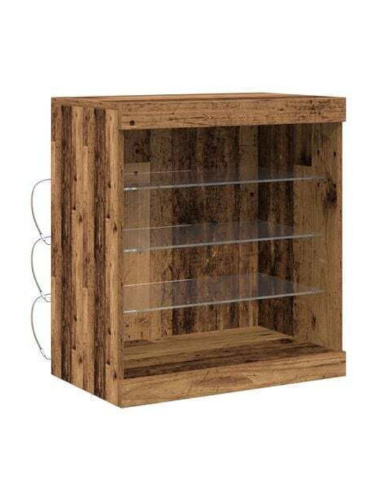 Living Room Display Cabinet Made of Solid Wood with Glass and Vintage Wood Lighting 60.5x37x67cm