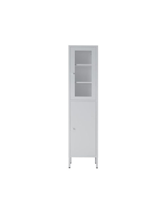 Wohnzimmer Vitrine aus Metallisch mit Verglastem Weiß 35x30x180cm