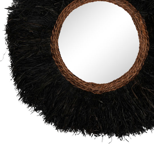 HomeMarkt Oglindă de Perete cu Negru Ramă din Rattan Diametru 85cm 1buc