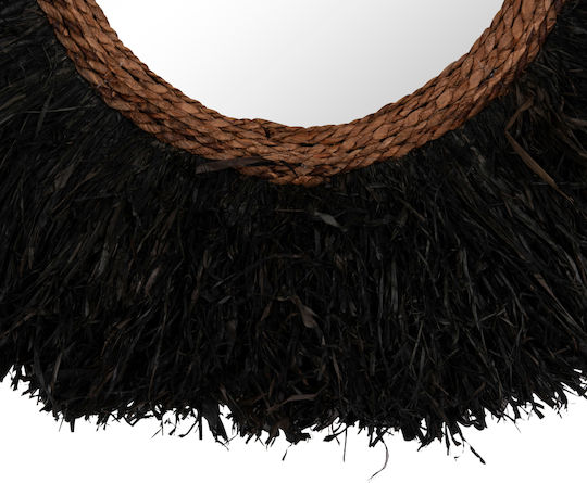 HomeMarkt Oglindă de Perete cu Negru Ramă din Rattan Diametru 85cm 1buc