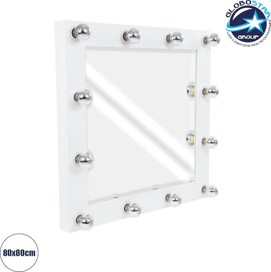 GloboStar Wandspiegel mit Weiß Hölzernes Rahmen & LED Beleuchtung 80x80cm 1Stück