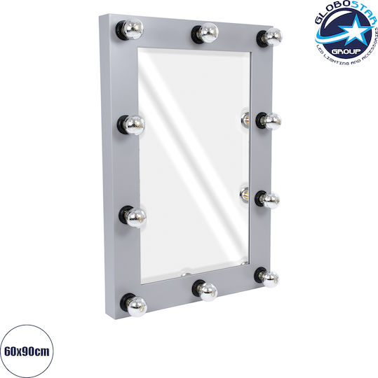 GloboStar GloboStar Wandspiegel mit Gray Hölzernes Rahmen & LED Beleuchtung 90x60cm 1Stück