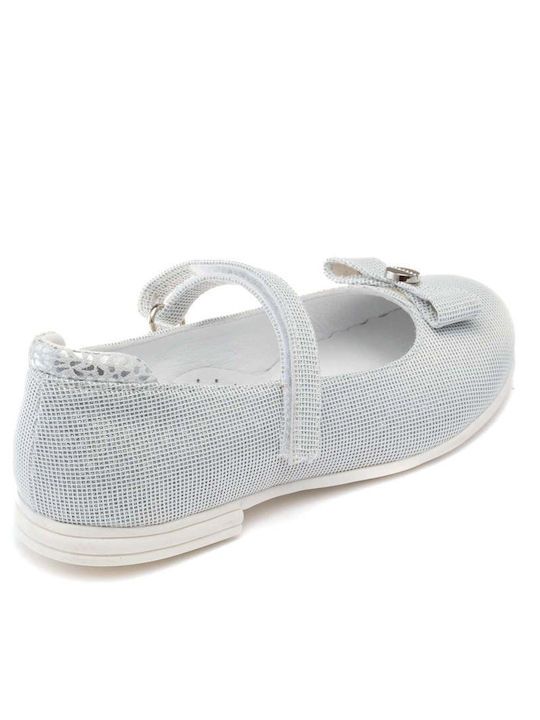 Kids Anatomic Leather Ballerinas with Hoop & Loop Closure Silver
