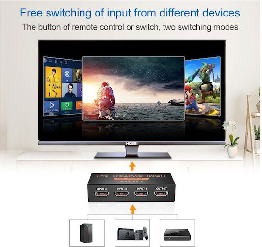 Atc Hdmi Switch Μεταλλικό 3 In 1 Out 4k X 2k Remote