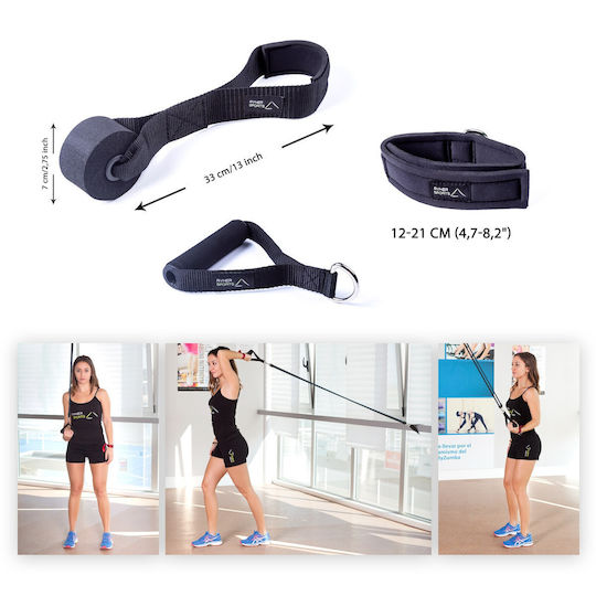 Set Benzi de Rezistență din Tub Elastic Ryher Sports Rezistență Combinată Maximă 45 Kg 11 Piese 5x126 cm Latex Multicolor Include Săculeț de Transport + Manual de Exerciții Stretching