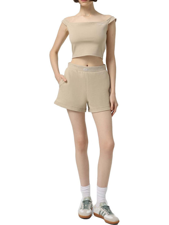 Women's Crop Top Off-Shoulder with Straps Beige