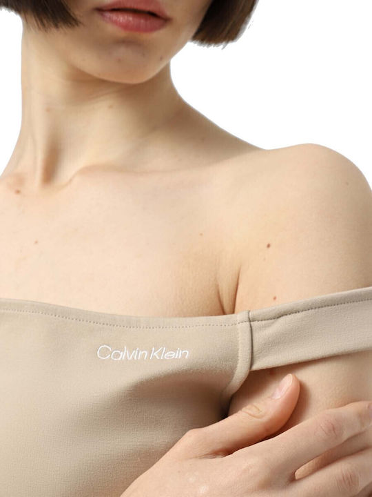 Women's Crop Top Off-Shoulder with Straps Beige