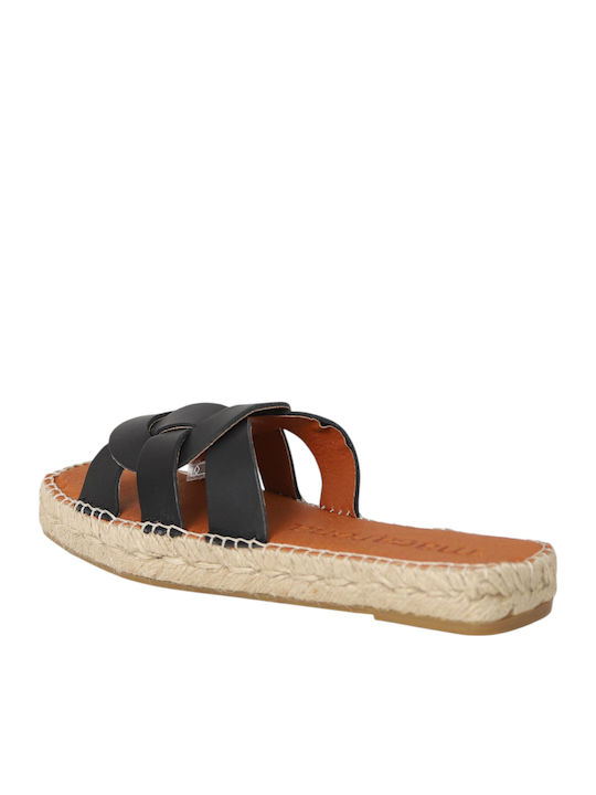 Leather Women's Flat Sandals in Black Color