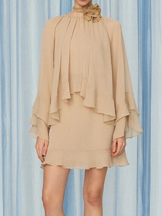 Summer Mini Dress for Wedding Christening Beige