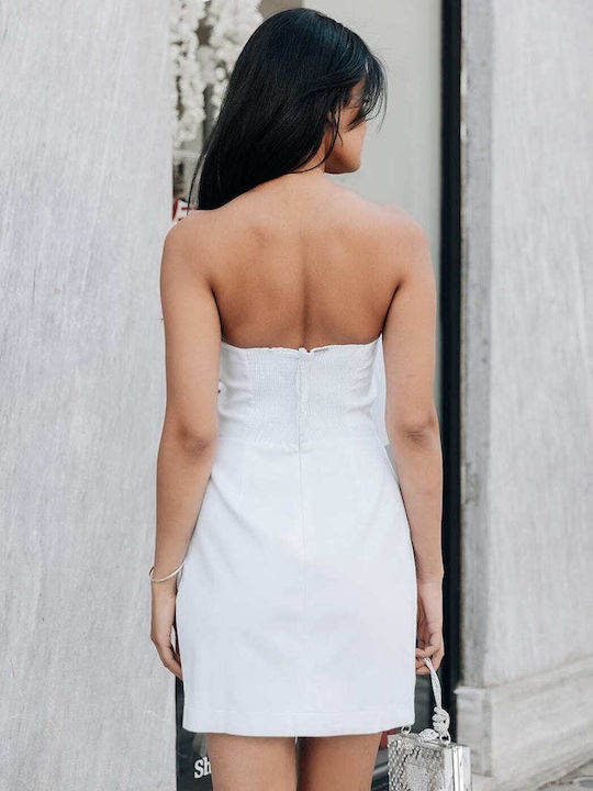 Sommer Mini Damenkleid für Hochzeit - Taufe Trägerlos Weiß