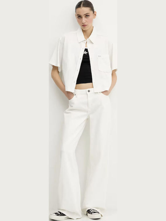 Women's Denim Short Sleeve Shirt White