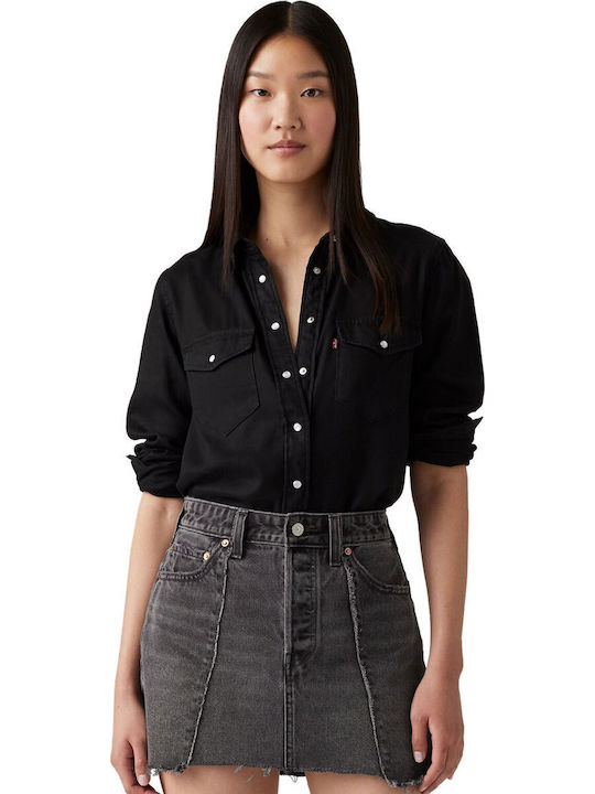 Western Women's Denim Long Sleeve Shirt Black
