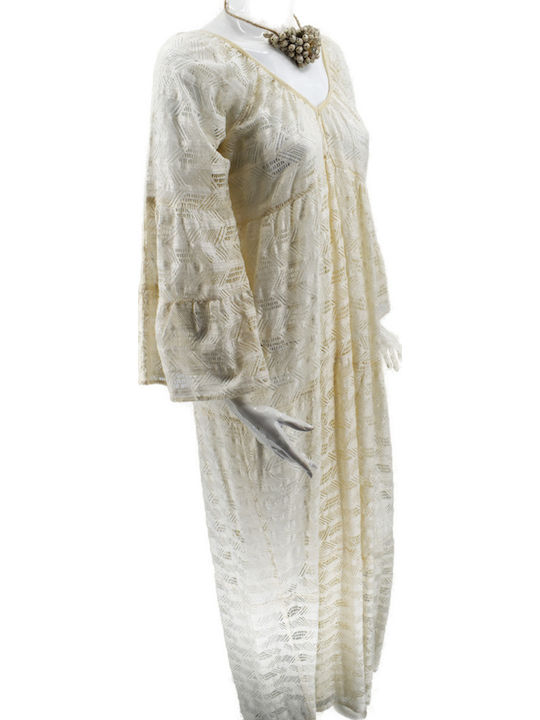 Achilleas Accessories Γυναικείο Μακρύ Καφτάνι Παραλίας Beige, White