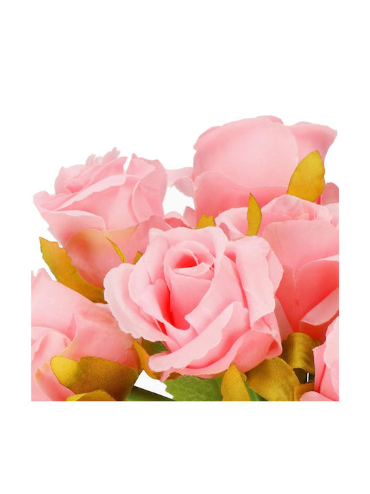 Artificial Flower Bouquet Made Polyester 12 Stems Roses 26cm Pink