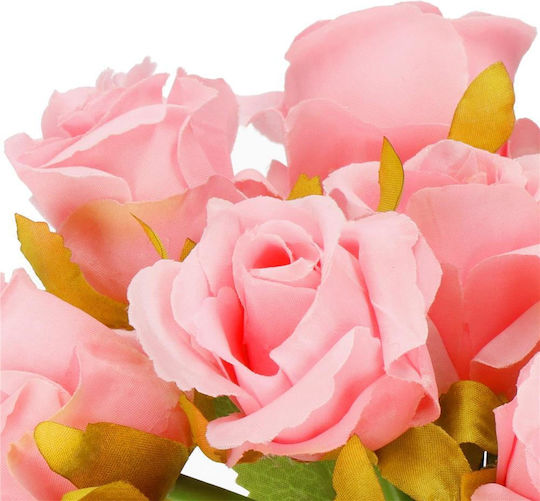 Artificial Flower Bouquet Made Polyester 12 Stems Roses 26cm Pink
