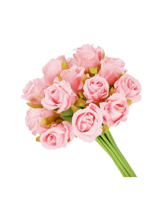 Artificial Flower Bouquet Made Polyester 12 Stems Roses 26cm Pink