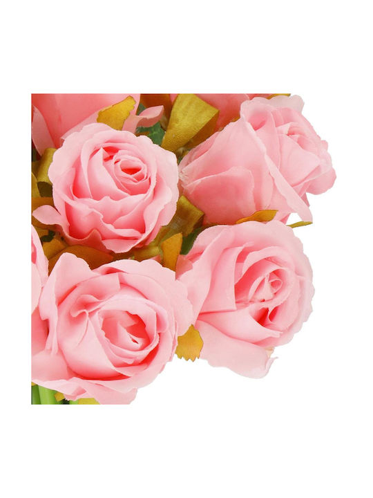 Artificial Flower Bouquet Made Polyester 12 Stems Roses 26cm Pink