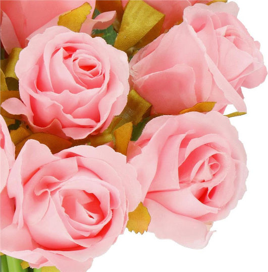 Artificial Flower Bouquet Made Polyester 12 Stems Roses 26cm Pink
