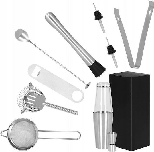 Set Cocktail Shaker pentru Barmani 750ml Ki10 Suport din Bambus 12 Piese