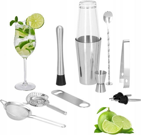 Set Cocktail Shaker pentru Barmani 750ml Ki10 Suport din Bambus 12 Piese