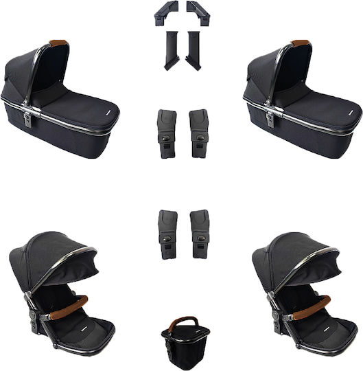 Kikka Boo GO2 Verstellbar Doppelter Kinderwagen Geeignet für Neugeborene Schwarz