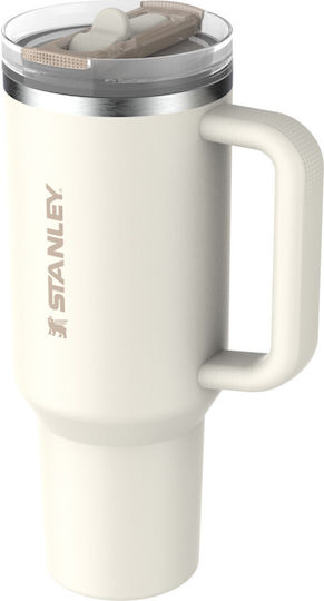 Stanley Quencher ProTour Flip Straw Handled Tumbler Thermos Stainless Steel BPA Free 1.18lt Cream Fade with Straw and Handle