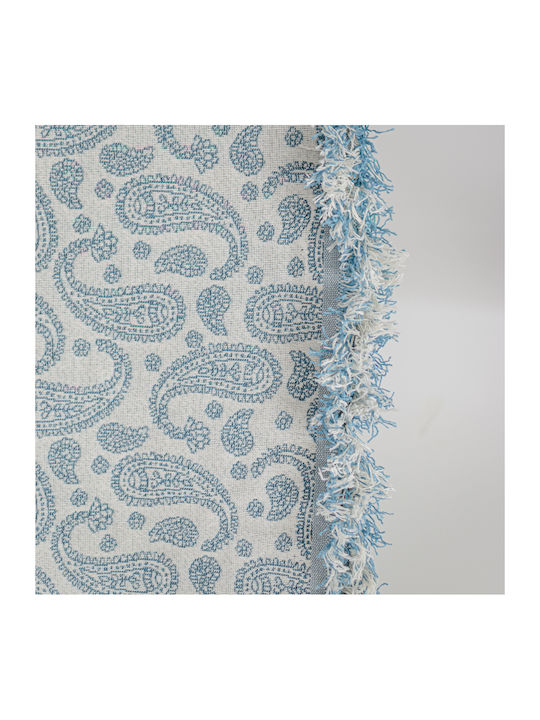 My Home Luxury Armchair Throw 180x200cm Ecru With Blue Pattern T2bl 180 T2BL 180