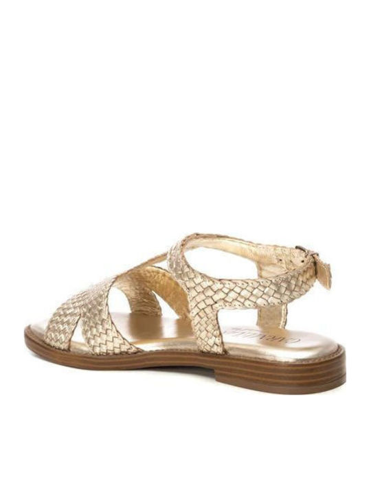 Carmela Leather Women's Flat Sandals with Strap in Gold Color