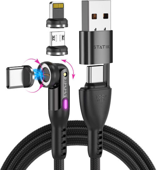 Statik Magnetisch / Geflochten USB zu Typ-C,TC-TC / Micro-USB / Blitzschlag Kabel Schwarz 2m (PUP-0520-6FT)