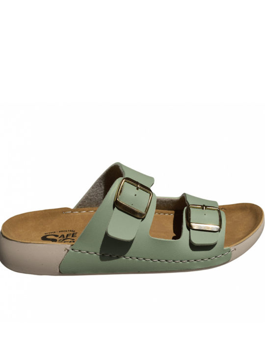 Leder Flache Sandalen für Damen in Grün Farbe