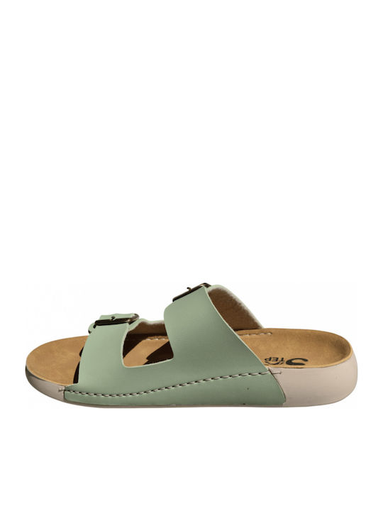 Leder Flache Sandalen für Damen in Grün Farbe