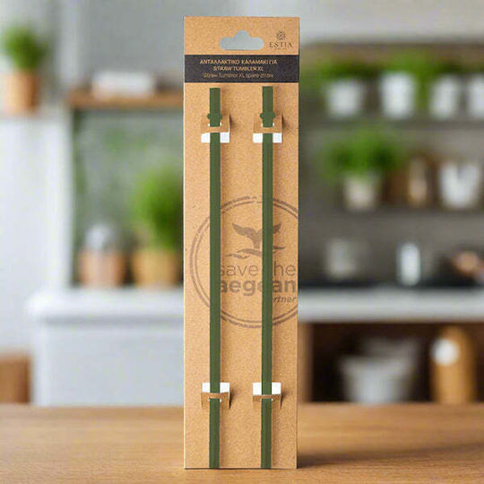 Estia Straw Tumbler XL Straw for Thermos 1200ml made of Plastic Sky Garden 2τμχ Green