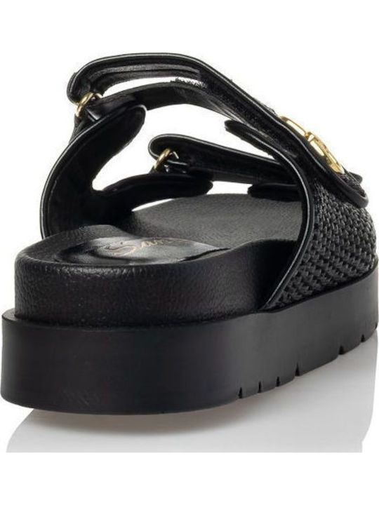 Leather Women's Flat Sandals in Black Color