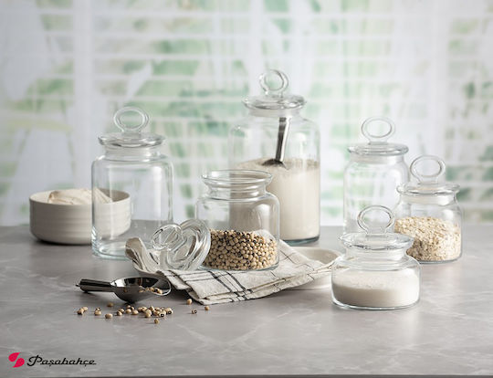 Espiel Kitchen Set 2 Pieces General Use Glass Transparent Jars with Lid 14.1x14.1x26cm 2 Pieces