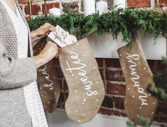 Christmas Decorative Beige Socks with inscription L23xW23xH39.5cm