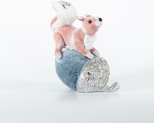 Eurolamp Weihnachtliche Stoff Figur Eichhörnchen Rosa Höhe 22cm mit Blue Pine-Zapfen