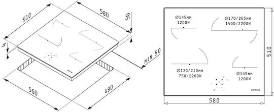 Pyramis PHC61611BFB Κεραμική Εστία Αυτόνομη με Λειτουργία Κλειδώματος 58x51εκ.
