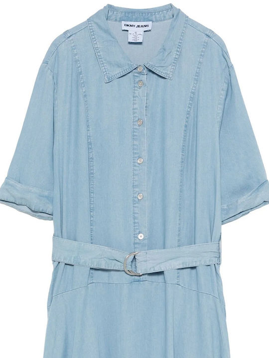Summer Midi Shirt Dress Light Blue