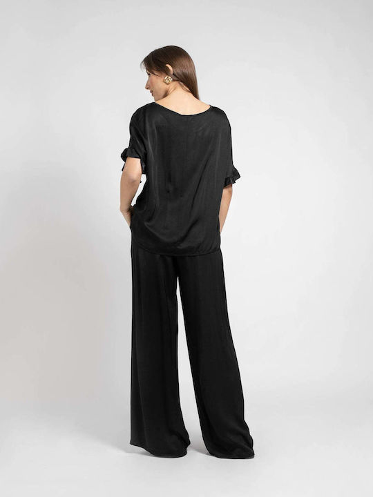 Bluze damă Satin Mâneci scurte Negru