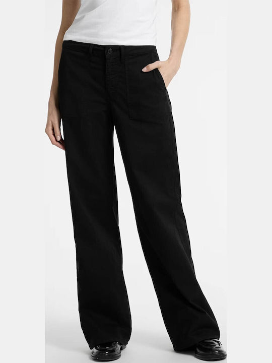 Women's High-waisted Fabric Trousers in Loose Fit Black