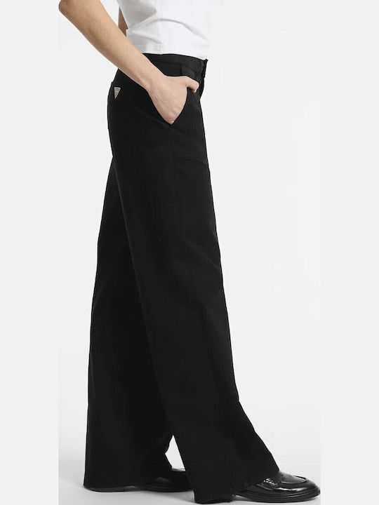 Women's High-waisted Fabric Trousers in Loose Fit Black