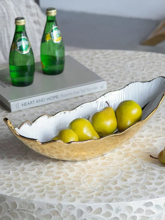 Artekko Leaf Διακοσμητικό Μπωλ Κεραμικό Λευκό 47x18x15.5cm