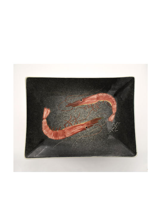 Rectangular Handmade Ceramic Shrimp Platter 26cm