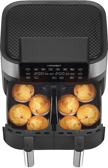 Concept Air Fryer με Διπλό Αποσπώμενο Κάδο 8lt Μαύρο FR8000